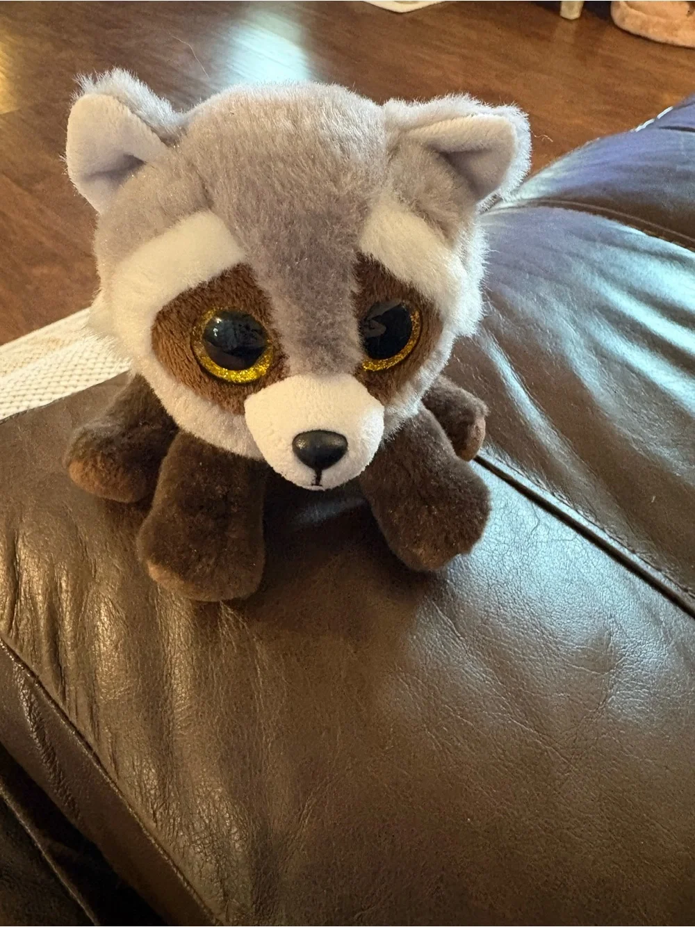 Plush Raccoon Stuffed Animal with Sparkly Brown Eyes beanie boo